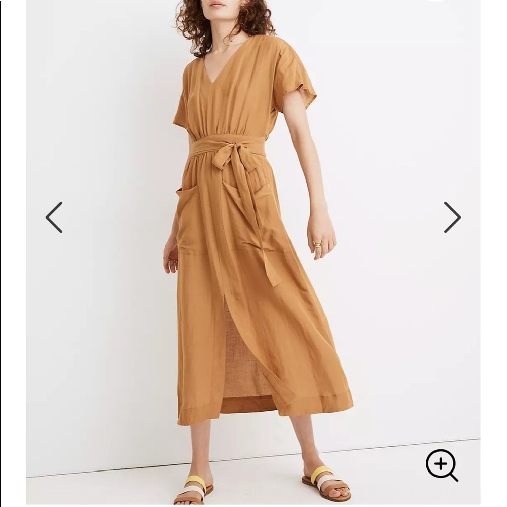 Linen-Blend Dolman-Sleeve Tie-Waist Midi Dress